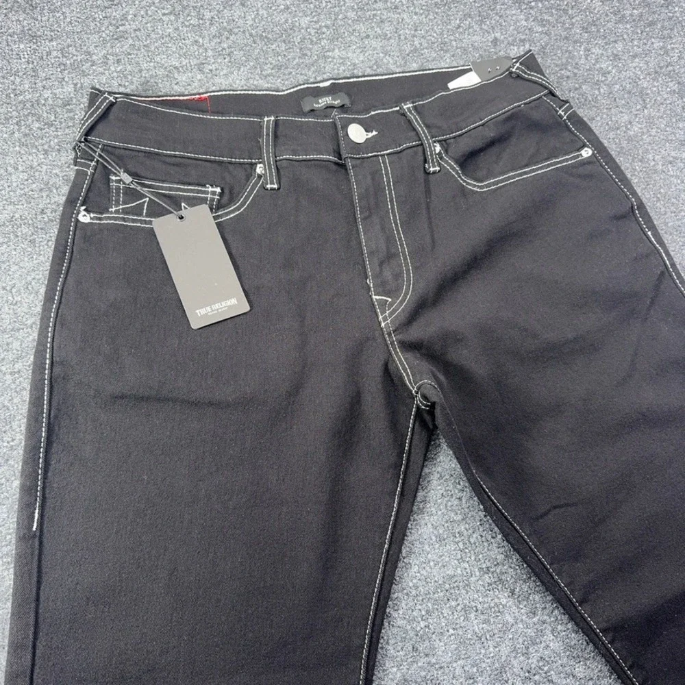 True Religion Ricky Relaxed Straight Jeans Mens 36 Rinse Black Contrast Stitch